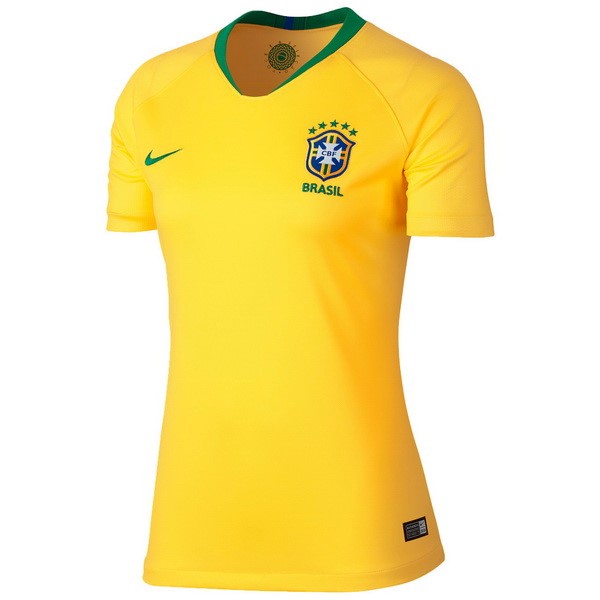 Camiseta Brasil 1ª Mujer 2018 Amarillo